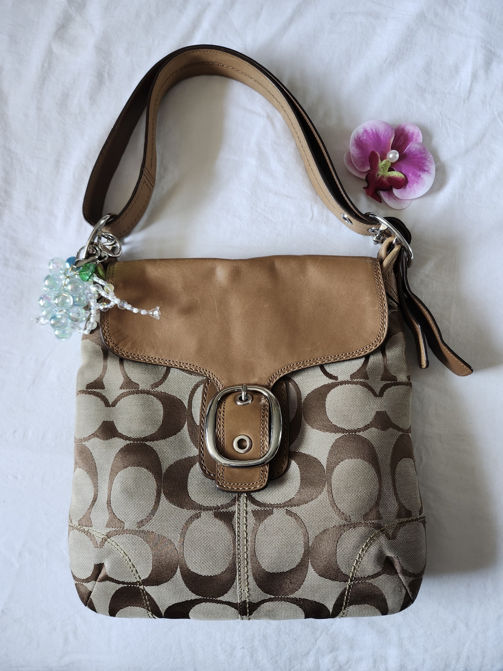 Vintage Coach Signature Canvas and Leather Shoulder Bag